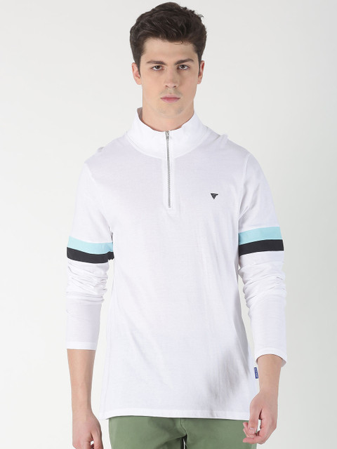

Blue Saint Men White Solid High Neck T-shirt