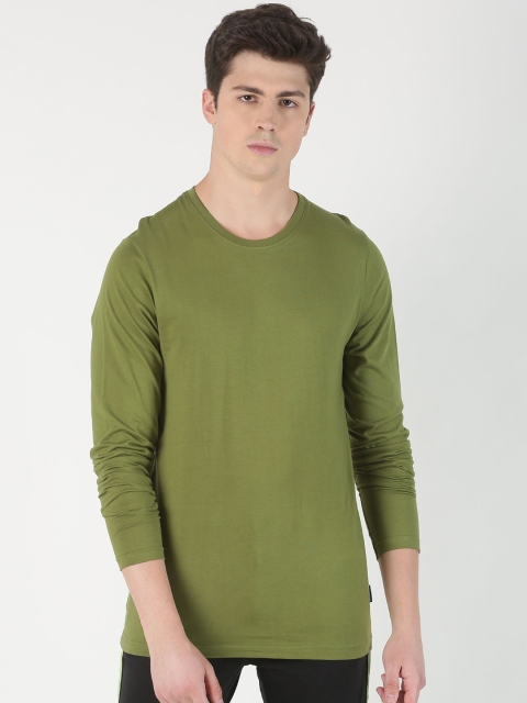 

Blue Saint Men Olive Green Solid Round Neck T-shirt