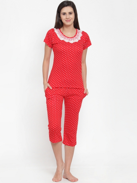 

Claura Women Red & White Printed Night Suit
