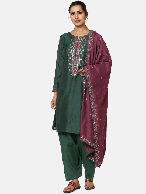 

Soch Green & Maroon Silk Blend Unstitched Dress Material