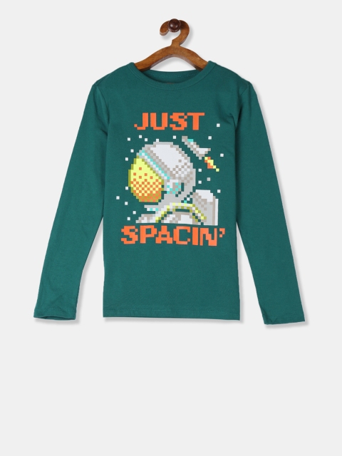 

GAP Boys Green & Off-White Printed Round Neck T-shirt