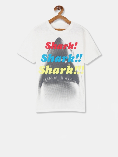 GAP Boys White Printed Round Neck T-shirt