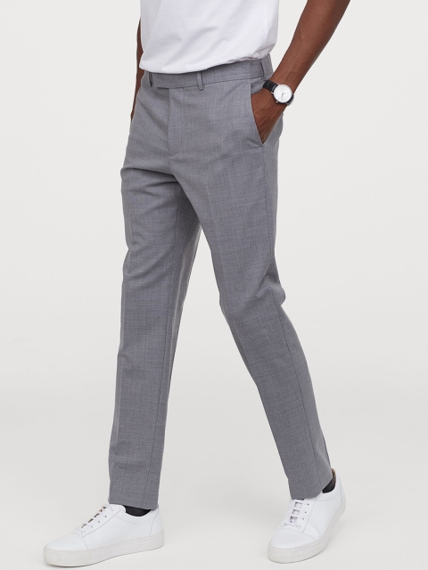 

H&M Men Grey Solid Wool Suit Trousers Slim Fit