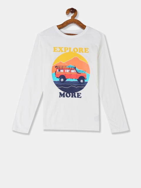 

GAP Boys White & Orange Printed Round Neck T-shirt