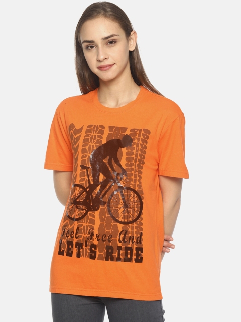 

Wolfpack Women Orange Printed Round Neck T-shirt