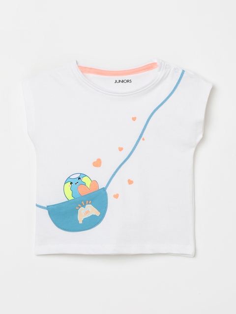 

Juniors by Lifestyle Girls White & Blue Printed Pure Cotton Top