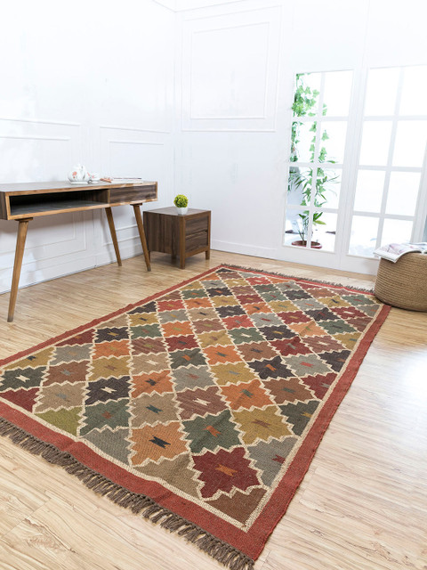 

Jaipur Rugs Brown & Green Printed Jute Hemp Kilim Handmade Rug