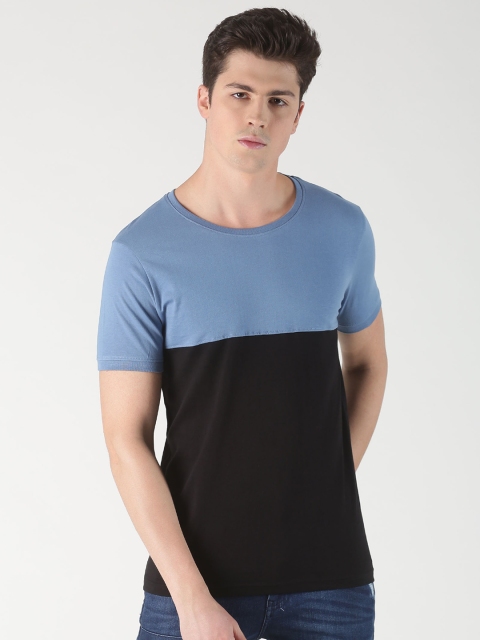 

Blue Saint Men Blue & Black Colourblocked Round Neck T-shirt