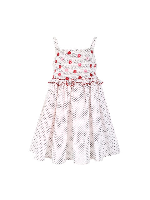 

A Little Fable Girls White Auburn Polka Smock Dress