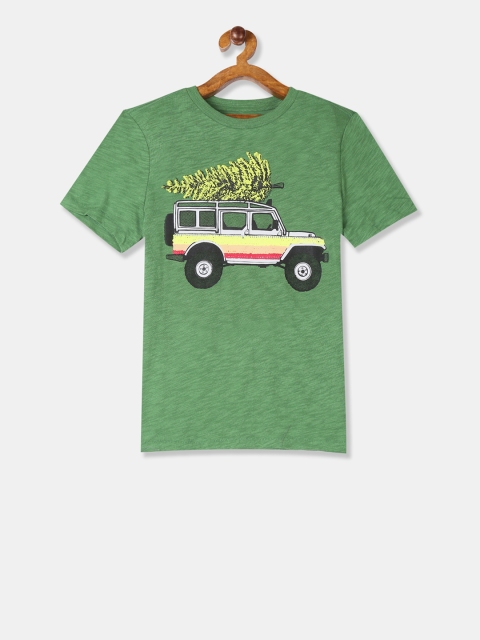 

GAP Boys Green Printed Round Neck T-shirt