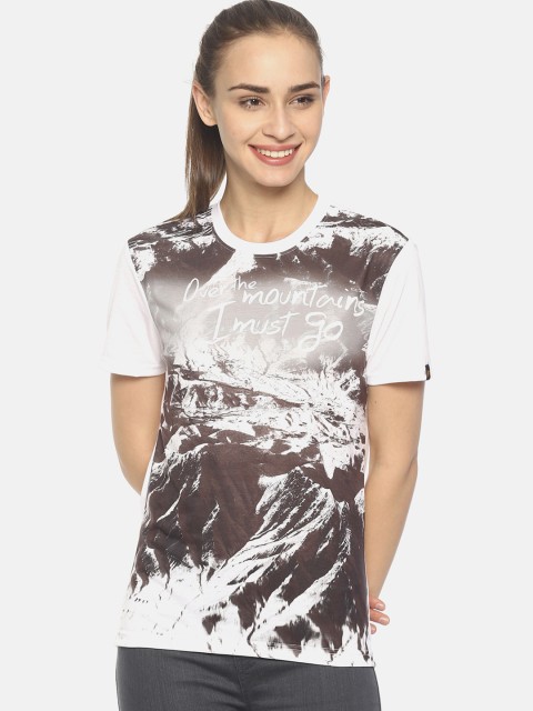 

Wolfpack Women White Printed Round Neck T-shirt