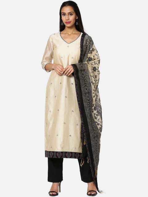 

Soch Beige & Black Silk Blend Unstitched Dress Material