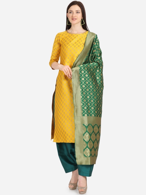 

Kvsfab Yellow & Green Silk Blend Unstitched Dress Material