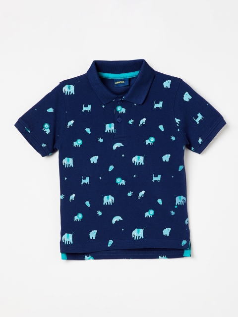 

Juniors by Lifestyle Boys Navy Blue Printed Polo Collar T-shirt