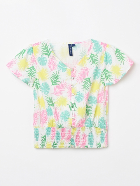 

Fame Forever by Lifestyle Girls White & Green Printed Blouson Top