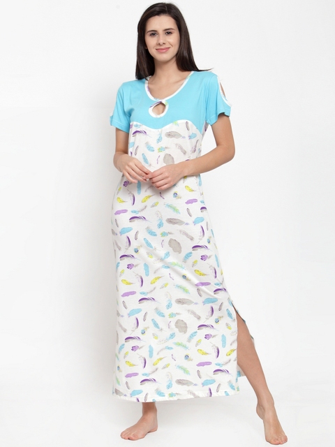 

Claura White & Blue Printed Nightdress