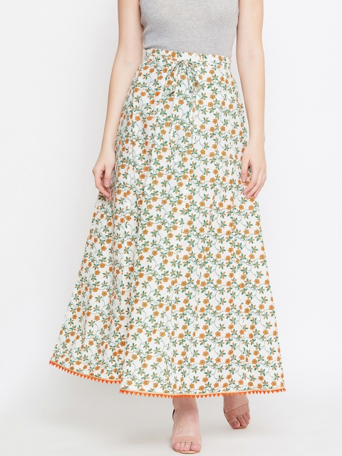 

Tulsattva Women Off White & Orange Printed Flared Maxi Skirt