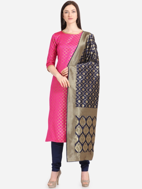 

Kvsfab Pink & Navy Blue Silk Blend Unstitched Dress Material