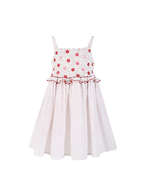 

A Little Fable Girls White Auburn Polka Smock Dress