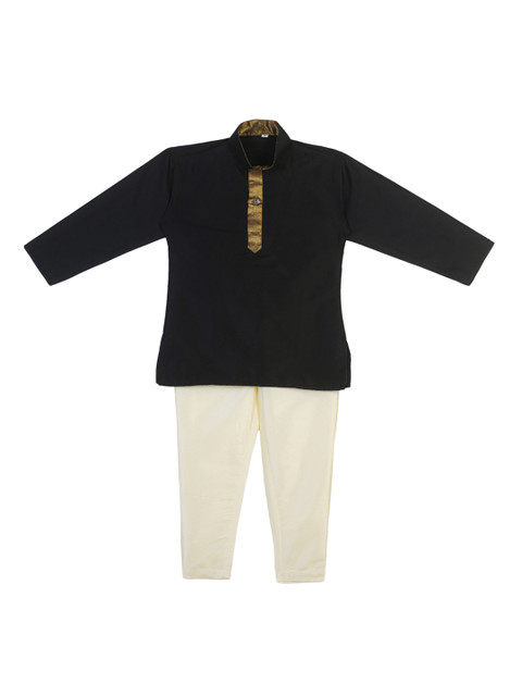 

Sethukrishna Boys Black & Cream-Coloured Solid Kurta with Pyjamas
