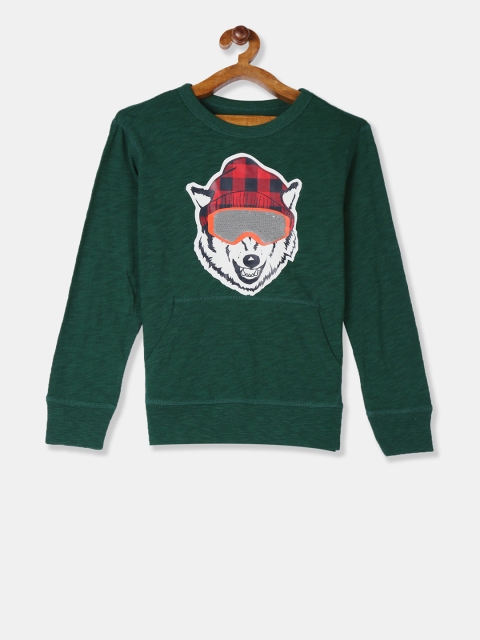 

GAP Boys Green Self Design Round Neck T-shirt
