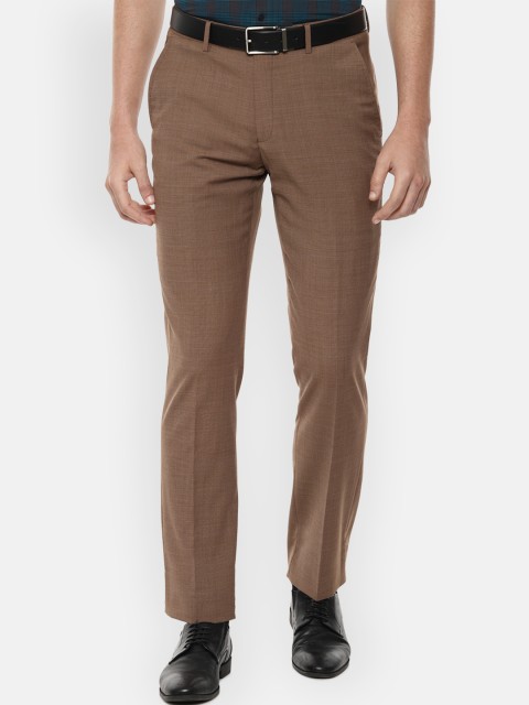 Louis Philippe Men Brown Regular Fit Self Design Formal Trousers