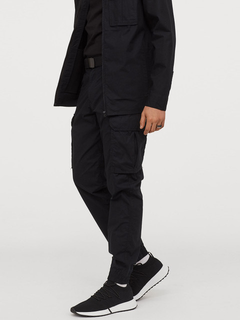 

H&M Men Black Cotton Cargo Trousers