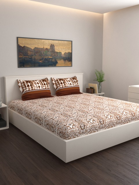 

daybreak Brown Ethnic Motifs 180 TC Cotton 1 Queen Bedsheet with 2 Pillow Covers