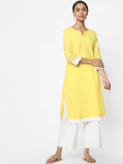 

Naari Women Yellow Solid A-Line Kurta