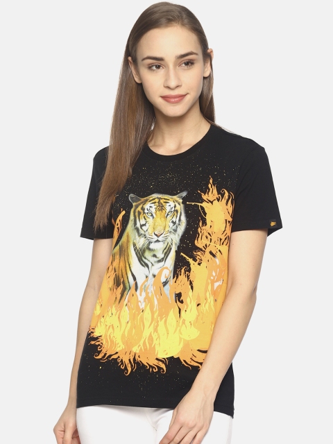 

Wolfpack Women Black Printed Round Neck T-shirt