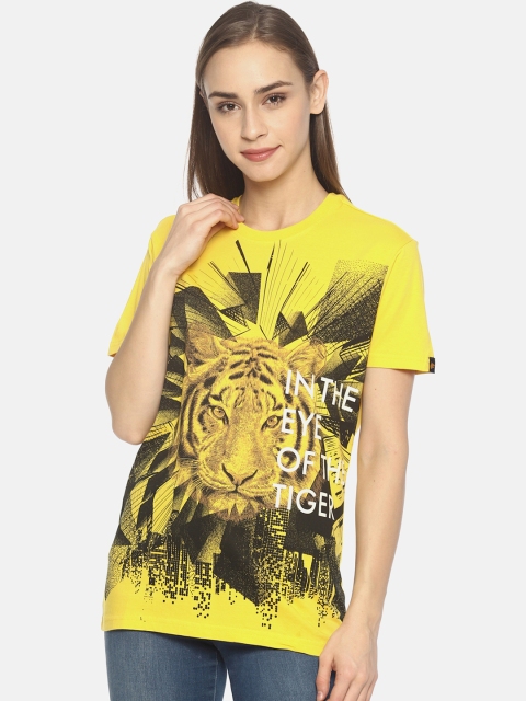 

Wolfpack Women Yellow Printed Round Neck T-shirt