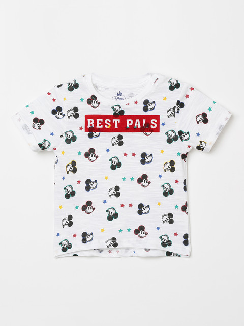 

Juniors by Lifestyle Boys White & Red Mickey Mouse Printed Round Neck T-shirt