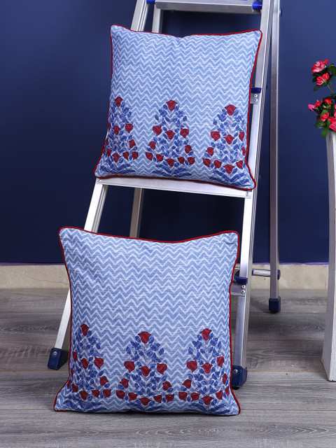 

Rajasthan Decor Blue & Maroon Set of 2 Ethnic Motifs Square Cushion Covers