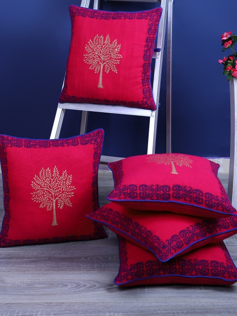 

Rajasthan Decor Pink & Blue Set of 5 Ethnic Motifs Square Cushion Covers