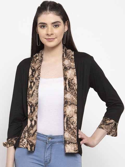 

armure Women Black Solid Open Front Shrug