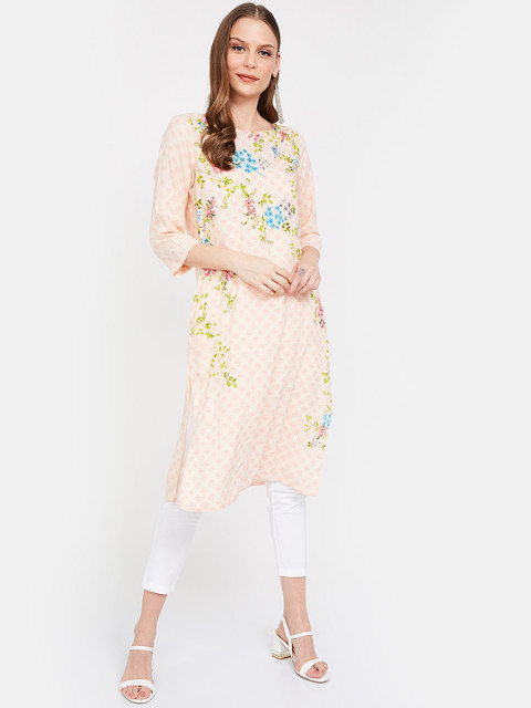 

Melange by Lifestyle Women Pink & Green Printed Straight Kurta