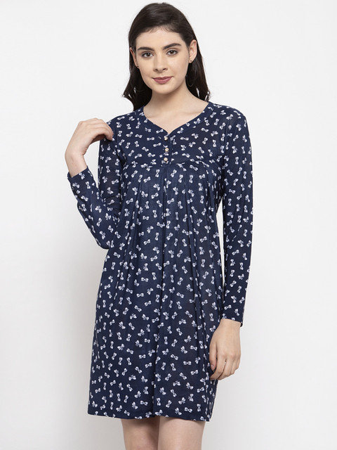 

armure Women Navy Blue & White Printed A-Line Dress