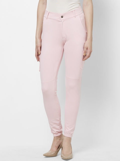 bebe Women Pink Solid Treggings With Chain
