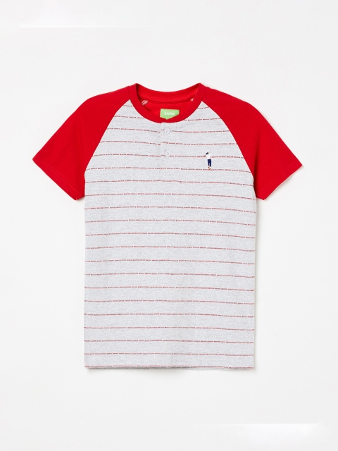 

Bossini Boys Grey & Red Striped Henley Neck T-shirt