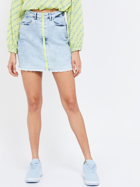 

Ginger by Lifestyle Women Blue Solid Straight Mini Skirt