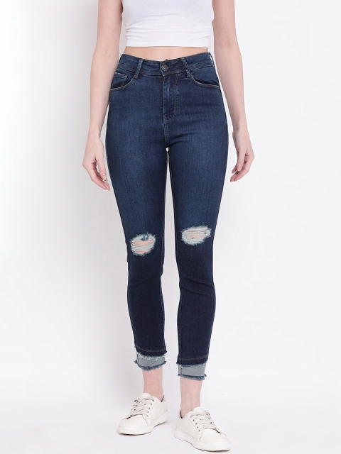 

Code 61 Women Navy Blue Skinny Fit High-Rise Mildly Distressed Stretchable Jeans