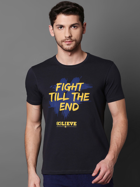 

SPYKAR Men Navy Blue Printed Round Neck T-shirt