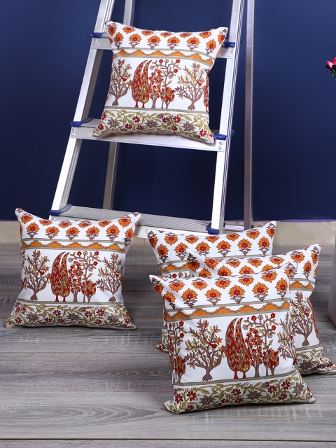 

Rajasthan Decor White & Grey Set of 5 Ethnic Motifs Square Cushion Covers