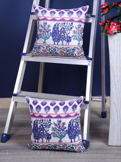 

Rajasthan Decor White & Purple Set of 2 Ethnic Motifs Square Cushion Covers