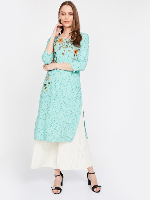 

Melange by Lifestyle Women Blue & Orange Printed Straight Kurta