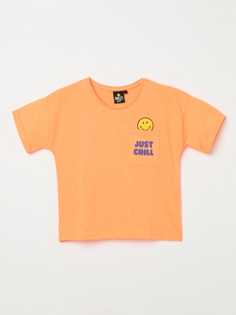 

Smiley World Girls Orange Solid Pure Cotton Top