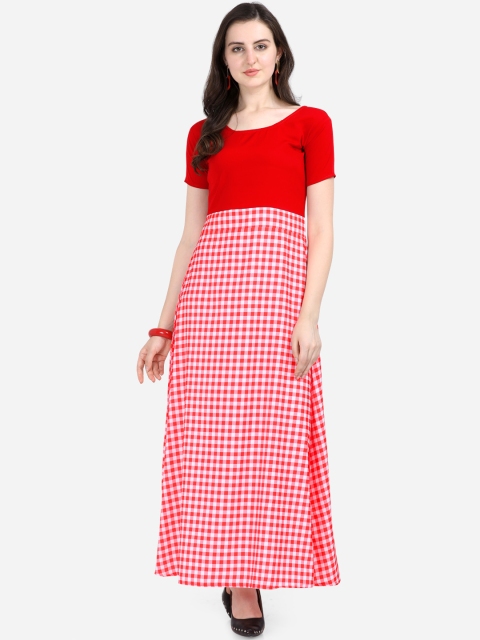 

Florence Women Red & White Checked Maxi Dress