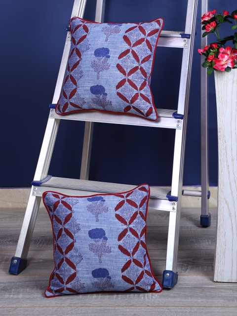 

Rajasthan Decor Blue & Maroon Set of 2 Ethnic Motifs Square Cushion Covers