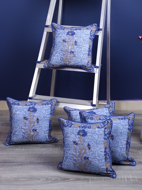 

Rajasthan Decor Blue & Brown Set of 5 Ethnic Motifs Square Cushion Covers