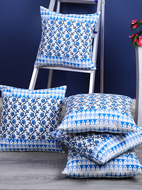 

Rajasthan Decor Blue & White Set of 5 Ethnic Motifs Square Cushion Covers